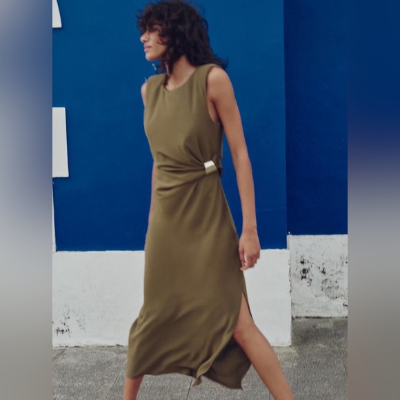 Zara NWT ruched satin effect midi dress 3897/162 - Picture 3 of 12